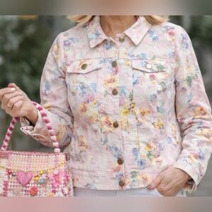 Christopher & Banks Pink Floral Petite Jacket Small